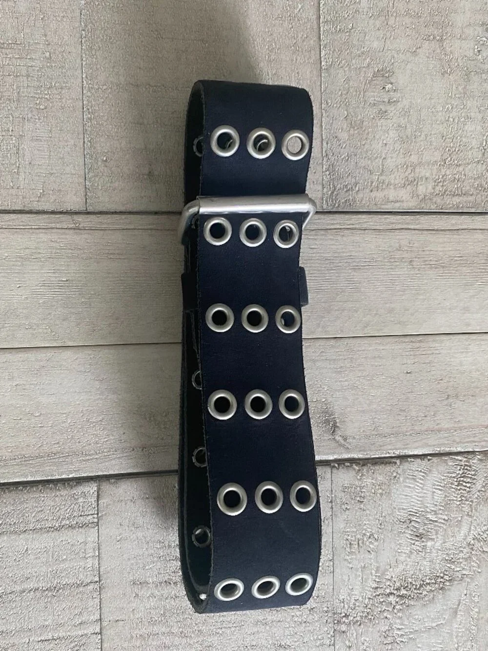 Vintage Style Black Triple Grommet Wide Belt - Silver Hardware Eyelet Punk Grung